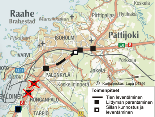 Valtatie 8:n liikenne kiertotielle Raahessa - Konepö